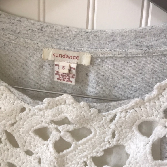 Sundance Grey with Ivory Crochet Long Sleeved Sweater size Small - Picture 2 of 11